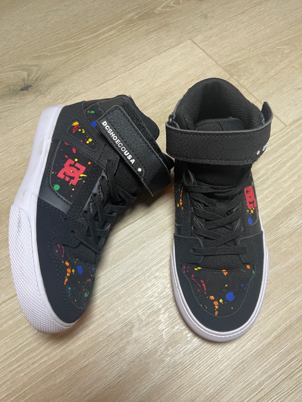 DC Comics Black Kids High-Top Sneakers with Multicolor Paint Splatter